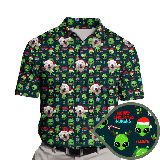 Alien Xmas | Funny Golf Shirts with Faces or Logos