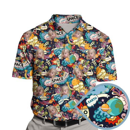 Space Chaos | Funny Golf Shirts with Faces or Logos