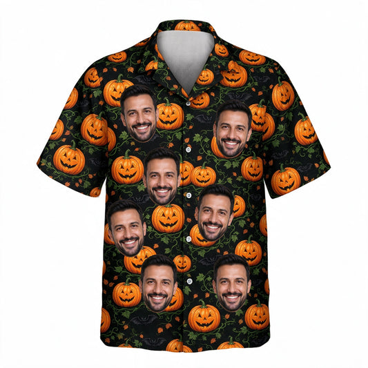 Pumpkin Patch Halloween Face Hawaiian Shirt β front view with custom faces