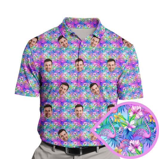 Tropical Bloom Flamingo | Funny Golf Shirts with Faces or Logos