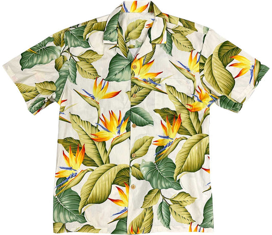 Airbrush Birds of Paradise - Cream Hawaiian Shirt
