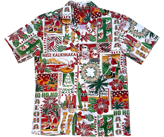 Aloha Christmas Traditions - White Hawaiian Shirt