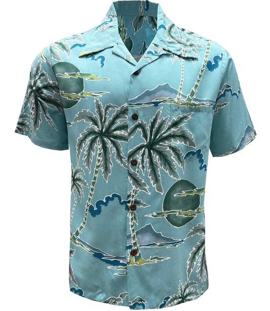 Aqua Retro Scenic Palm Hawaiian Shirt