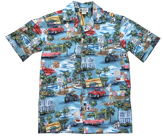 Blue Route 66 Memories Hawaiian Shirt