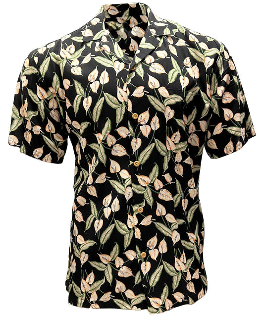 Black Mini Anthurium Hawaiian Shirt