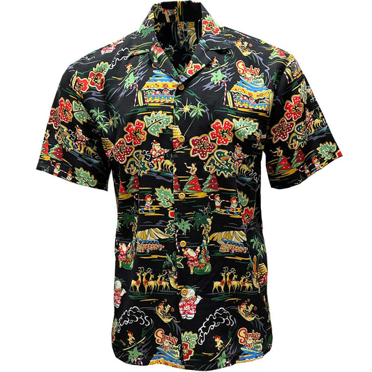 Black Santa's Surf Shack Hawaiian Shirt