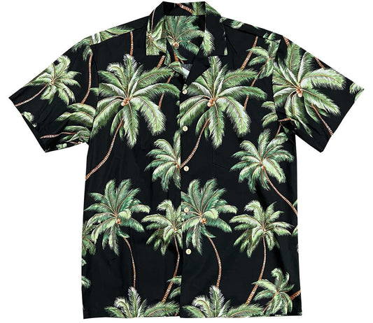 Black Wailea Palms Hawaiian Shirt