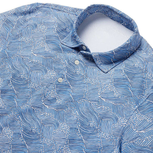 Blue Molokai Channel Performance Polo Hawaiian Shirt