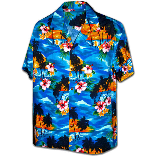 Blue Waikiki Sunset Hawaiian Shirt