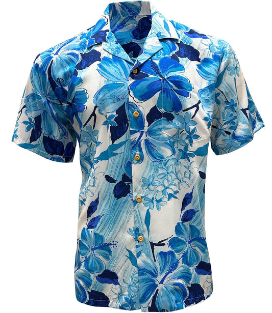 Blue Watercolor Hibiscus Hawaiian Shirt