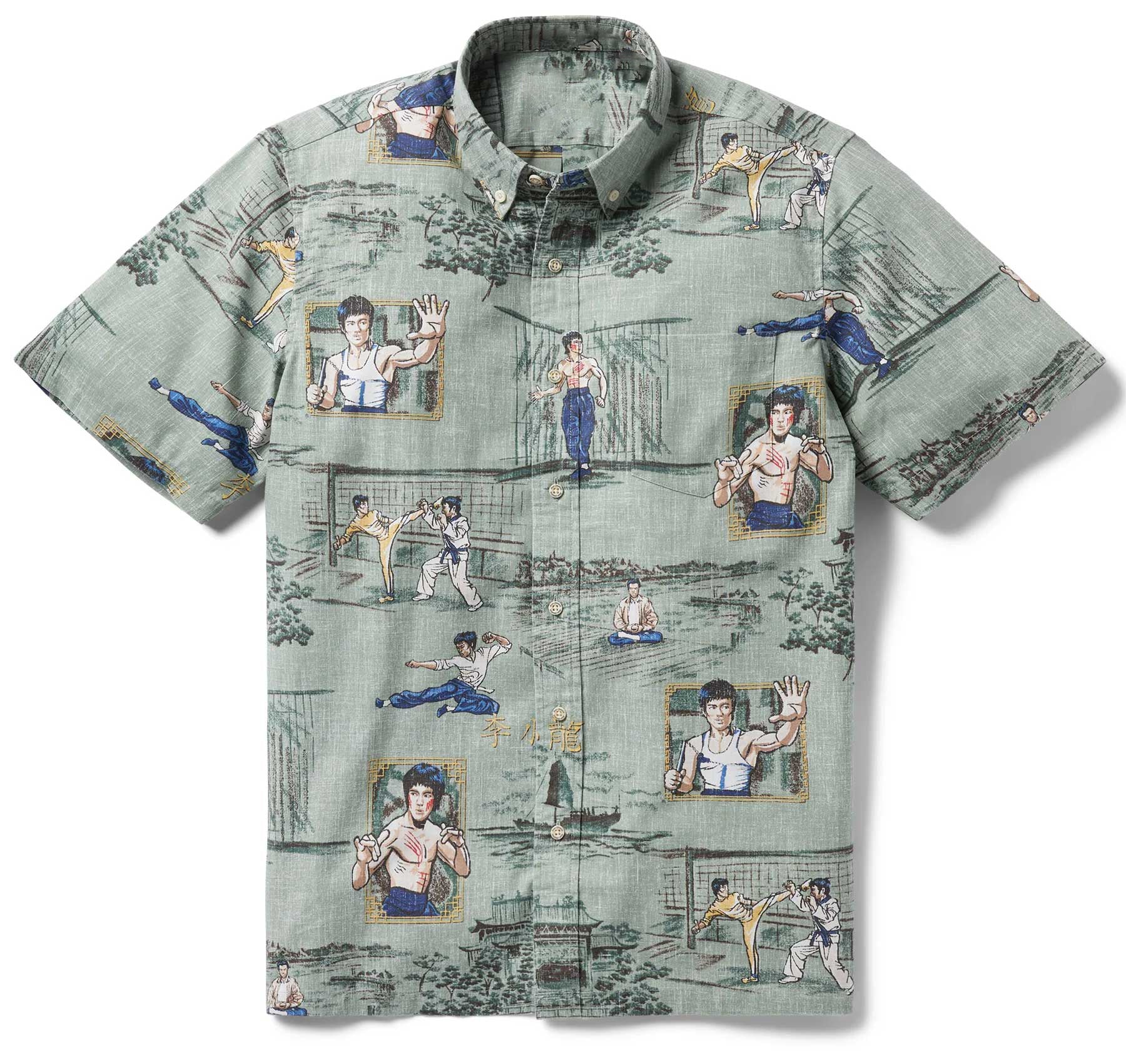 bruce lee dress shirt Hawaiian Shirt - Bruce Lee Little Dragon Jade Design - Multicolor