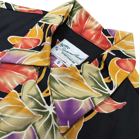 Midnight Retro Anthurium Panel Hawaiian Shirt