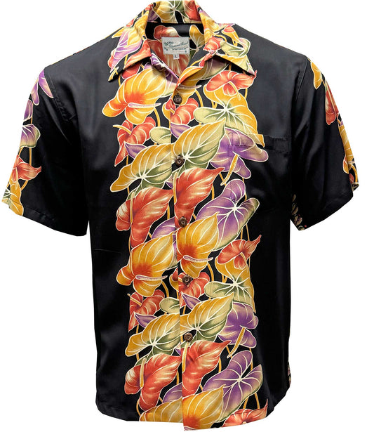 Midnight Retro Anthurium Panel Hawaiian Shirt