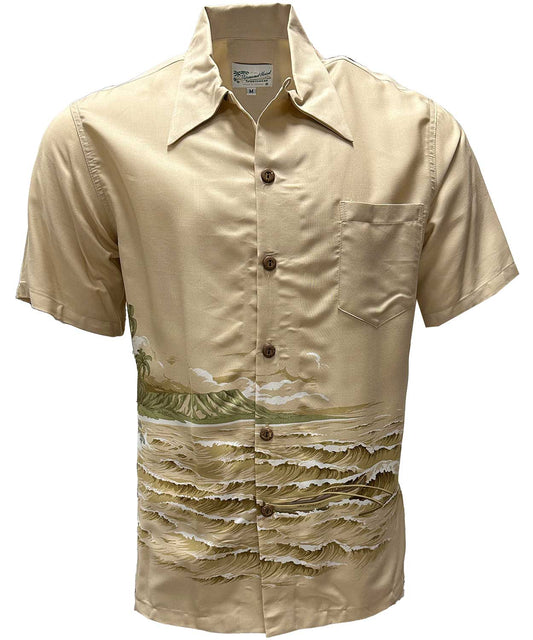 Khaki Retro Kaimana Surf Hawaiian Shirt
