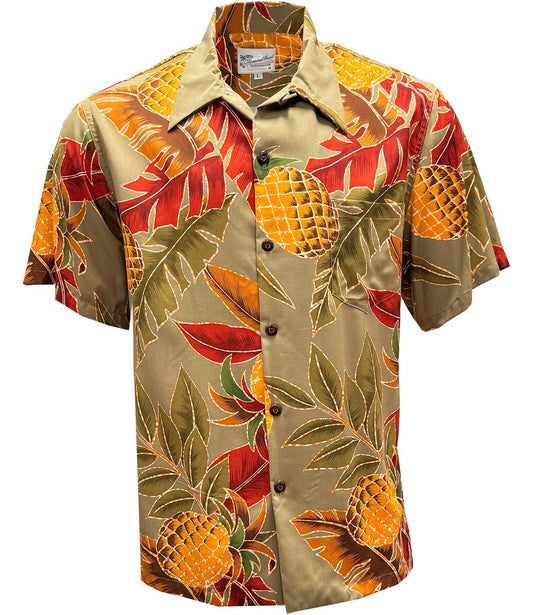 Olive Retro Pineapple Hawaiian Shirt