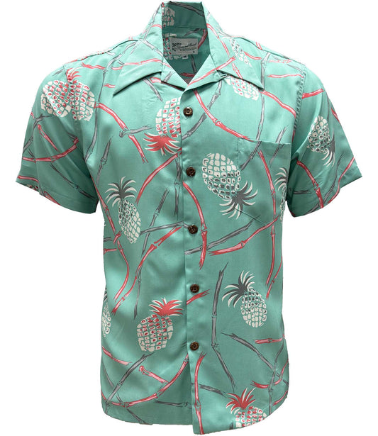 Sea Foam Retro Pineapple Bamboo Hawaiian Shirt