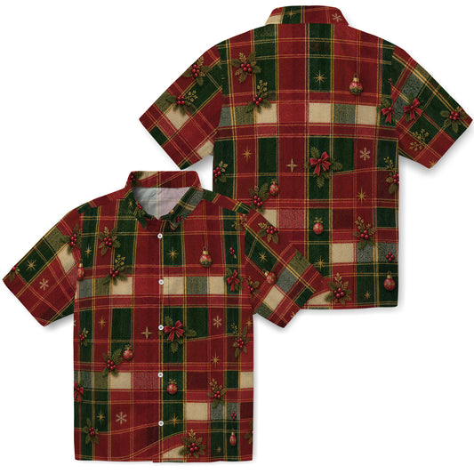 No-face preview of red and forest green plaid custom christmas hawaiian shirt with face portraits and holly