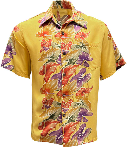 Faded Sun Retro Anthurium Panel Hawaiian Shirt