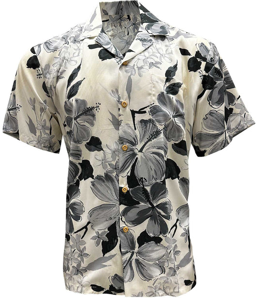 Gray Watercolor Hibiscus Hawaiian Shirt