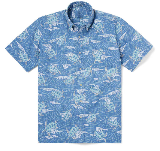 Honu 'Aukai Blue Hawaiian Shirt
