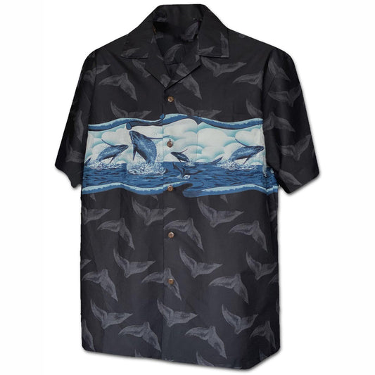Humpback Whale Black Hawaiian Shirt