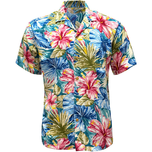 Jade Painted Hibiscus Hawaiian Shirt