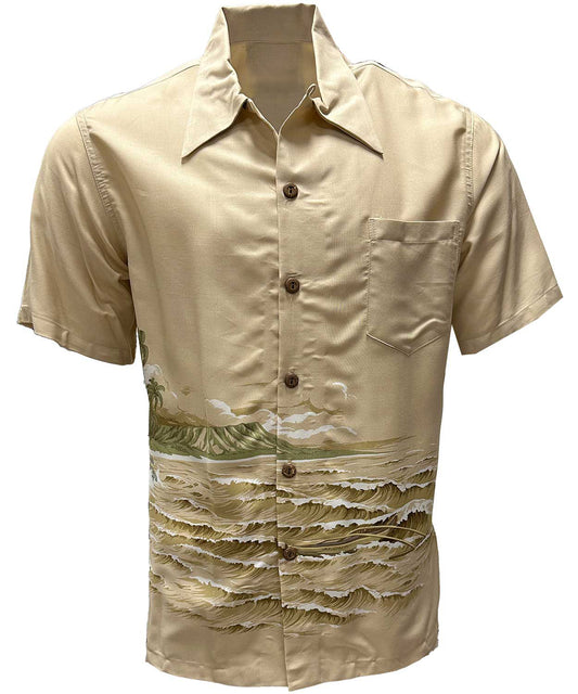 Khaki Retro Kaimana Surf Hawaiian Shirt