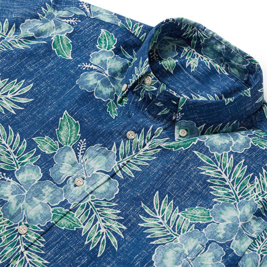 Navy Pua Aloalo Hawaiian Shirt