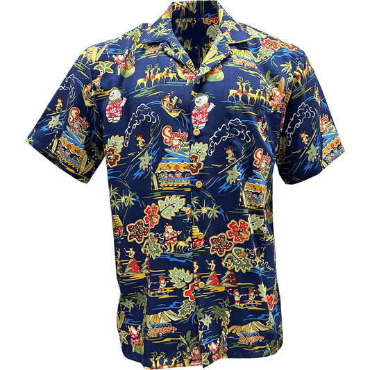 Navy Santa's Surf Shack Hawaiian Shirt
