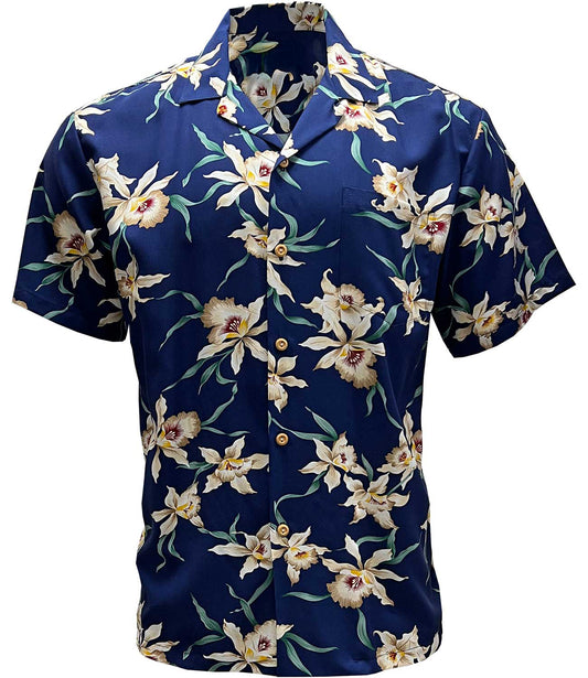 Navy Star Orchid Hawaiian Shirt