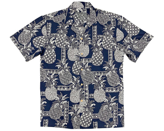 Navy Tapa Pineapple Hawaiian Shirt