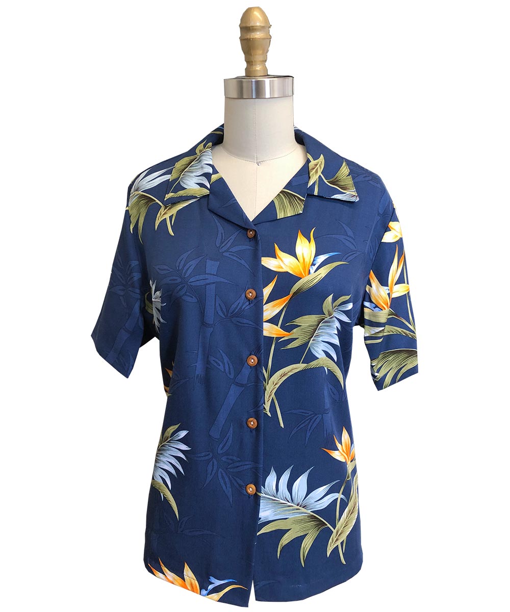 Ladies Bamboo Paradise - Navy Hawaiian Shirt