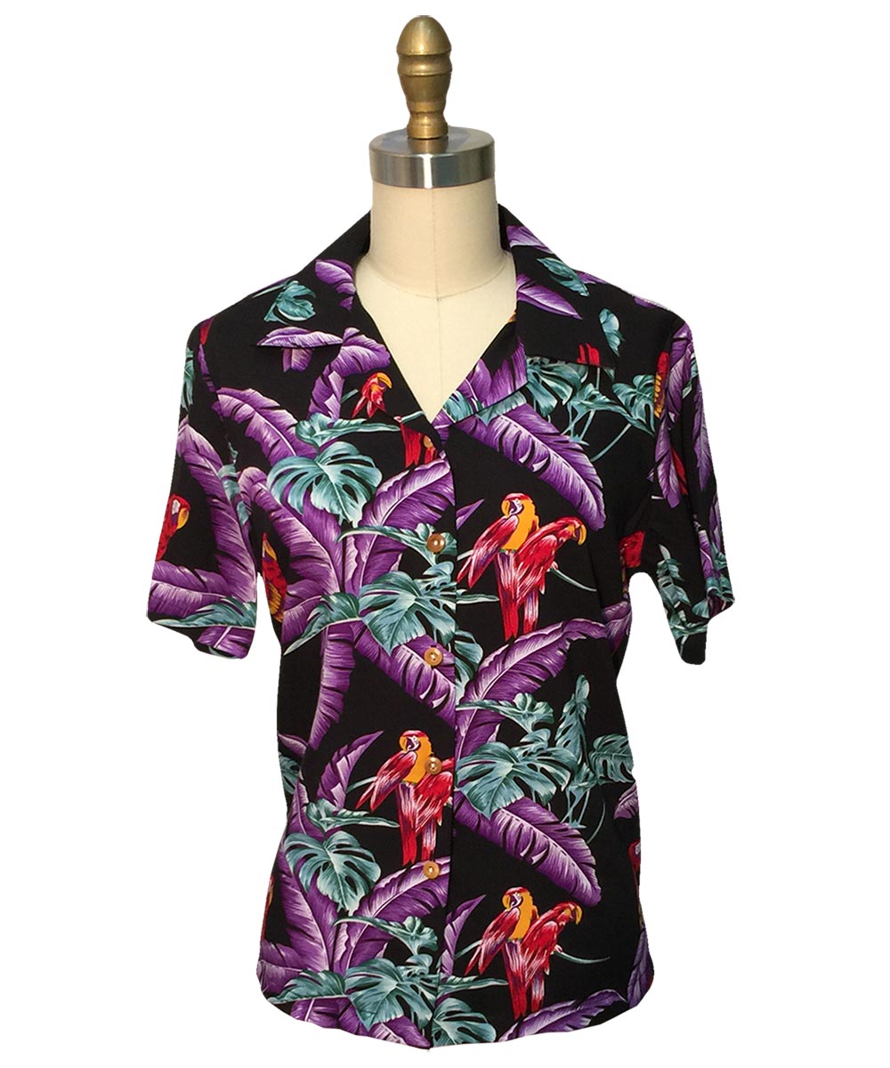 Ladies Jungle Bird - Black Hawaiian Shirt