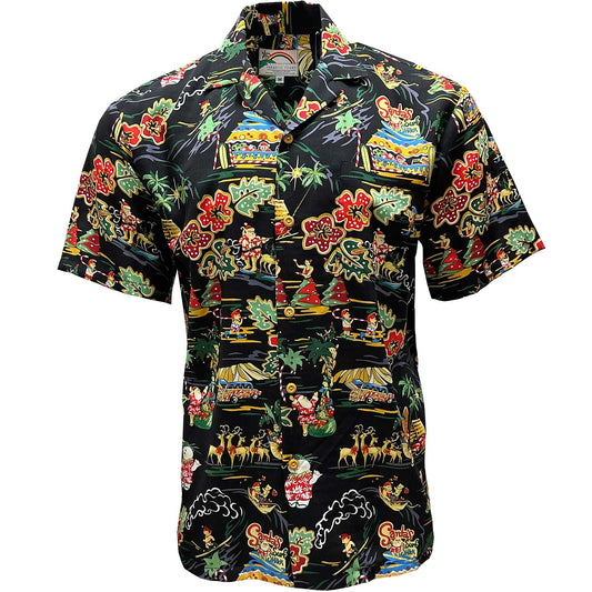 Black Santa's Surf Shack Hawaiian Shirt