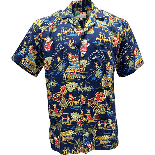 Navy Santa's Surf Shack Hawaiian Shirt
