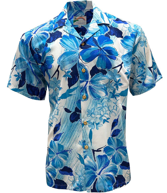 Blue Watercolor Hibiscus Hawaiian Shirt