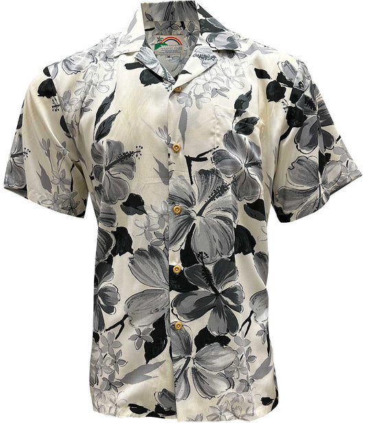 Gray Watercolor Hibiscus Hawaiian Shirt