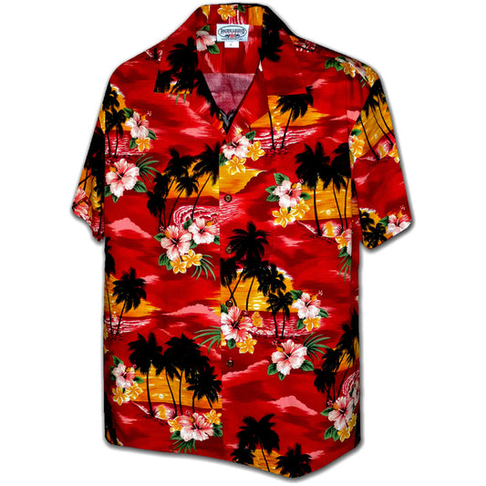 Red Waikiki Sunset Hawaiian Shirt