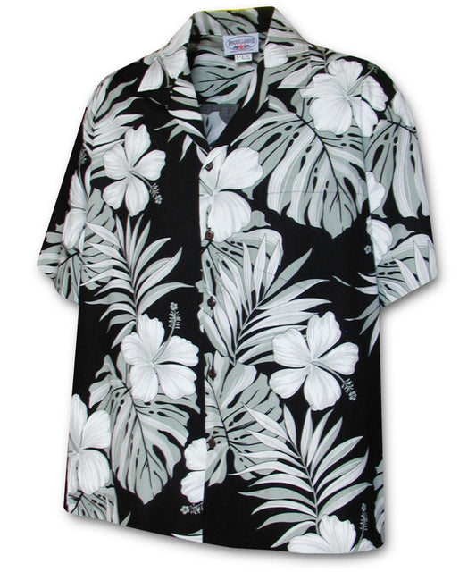 Big Hibiscus - Black Hawaiian Shirt