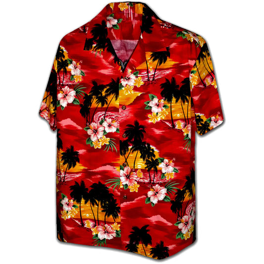 Red Waikiki Sunset Hawaiian Shirt