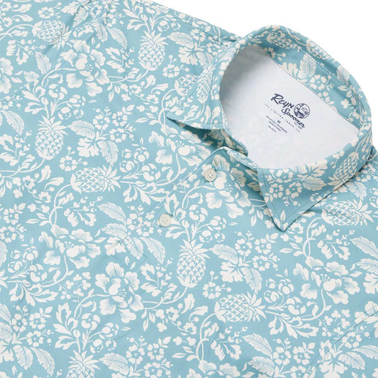 Dusty Turquoise Oahu Harvest Performance Polo Hawaiian Shirt