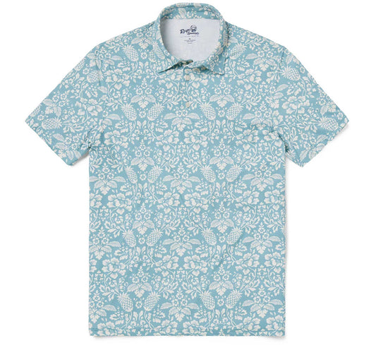 Dusty Turquoise Oahu Harvest Performance Polo Hawaiian Shirt