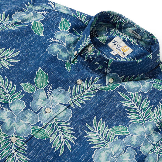Navy Pua Aloalo Hawaiian Shirt