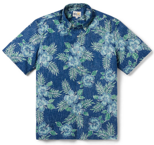 Navy Pua Aloalo Hawaiian Shirt