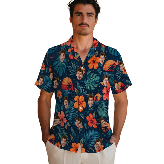 Tropical Blue Scenic Floral Toss Custom Hawaiian Shirt - blue custom face Hawaiian shirt fashion-forward view