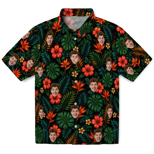 Tropical Deep Black Dense Botanical Print Custom Hawaiian Shirt - black custom face Hawaiian shirt best-selling design