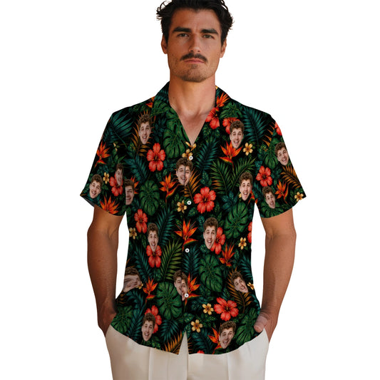 Tropical Deep Black Dense Botanical Print Custom Hawaiian Shirt - black custom face Hawaiian shirt fashion-forward view