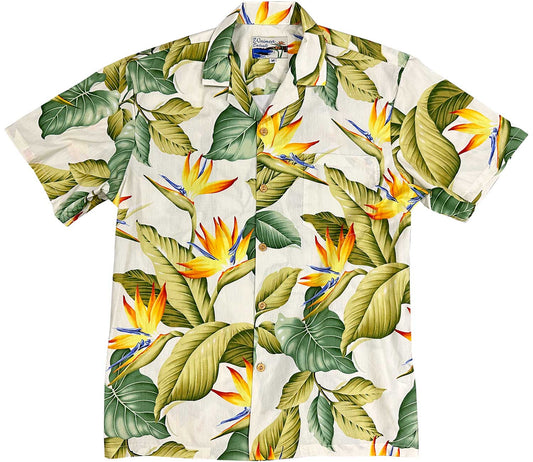 Airbrush Birds of Paradise - Cream Hawaiian Shirt
