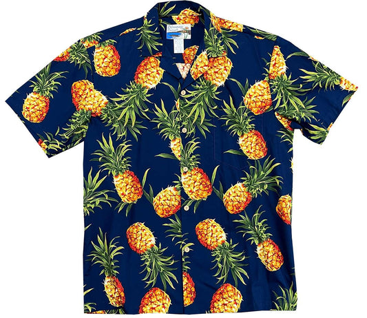 Navy Maui Gold Hawaiian Shirt