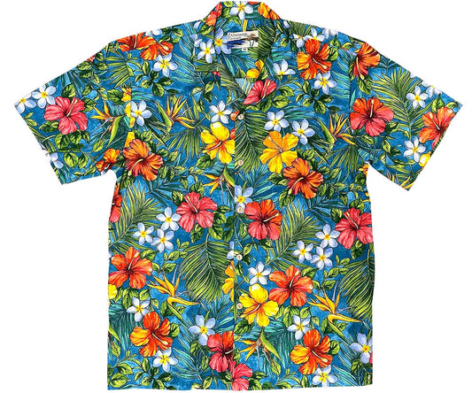 Teal Tropical Garden Hawaiian Shirt